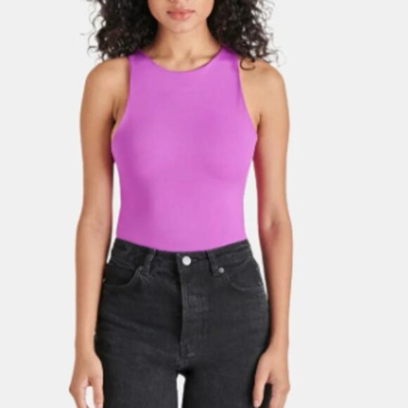 Steve Madden Nico Sleeveless Bodysuit Top in Purple Bright Rose - Picture 1 of 9